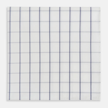 Dark Navy Double-Line Check Hand-Rolled Handkerchief