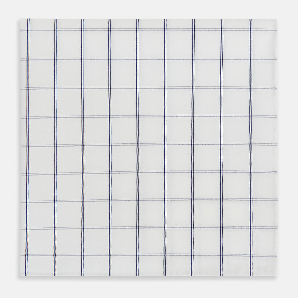 Dark Navy Double-Line Check Hand-Rolled Handkerchief