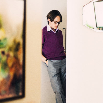 Plum Fine Merino V-Neck Jumper Image 1