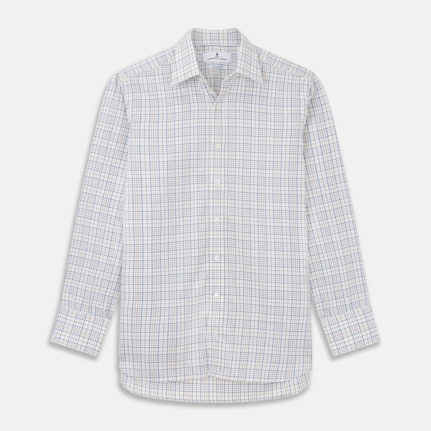 View 1 of product Blue Multi Check Regular Fit Cotton-Cashmere Shirt with T&A Collar and 3 Button Cuffs