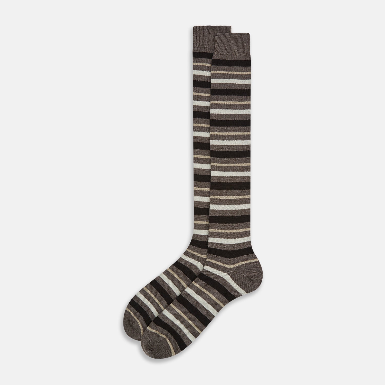 View 2 of product Coffee Striped Merino Wool Long Socks