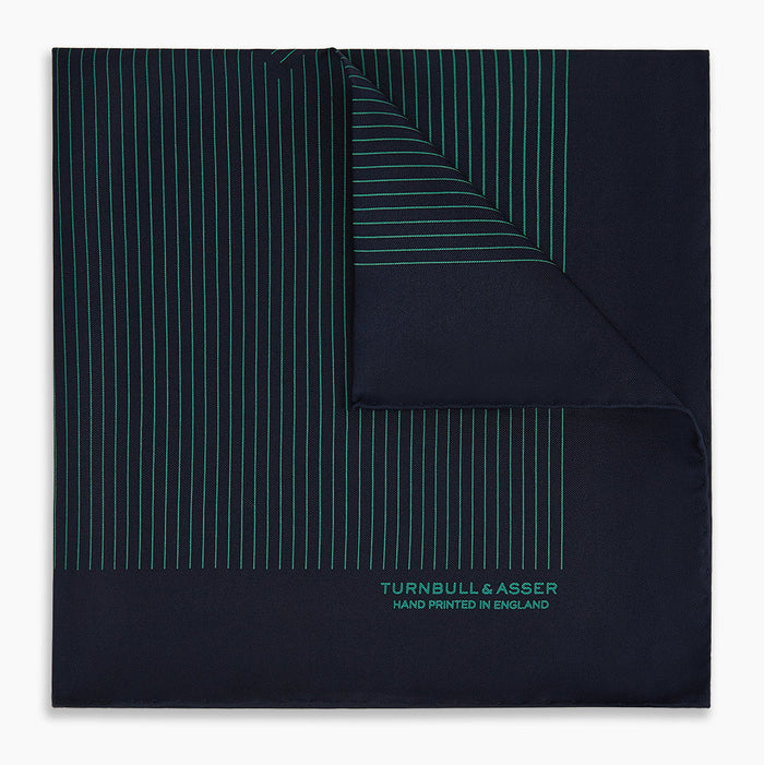 Navy and Hunter Green Stripe Silk Pocket Square Image 4