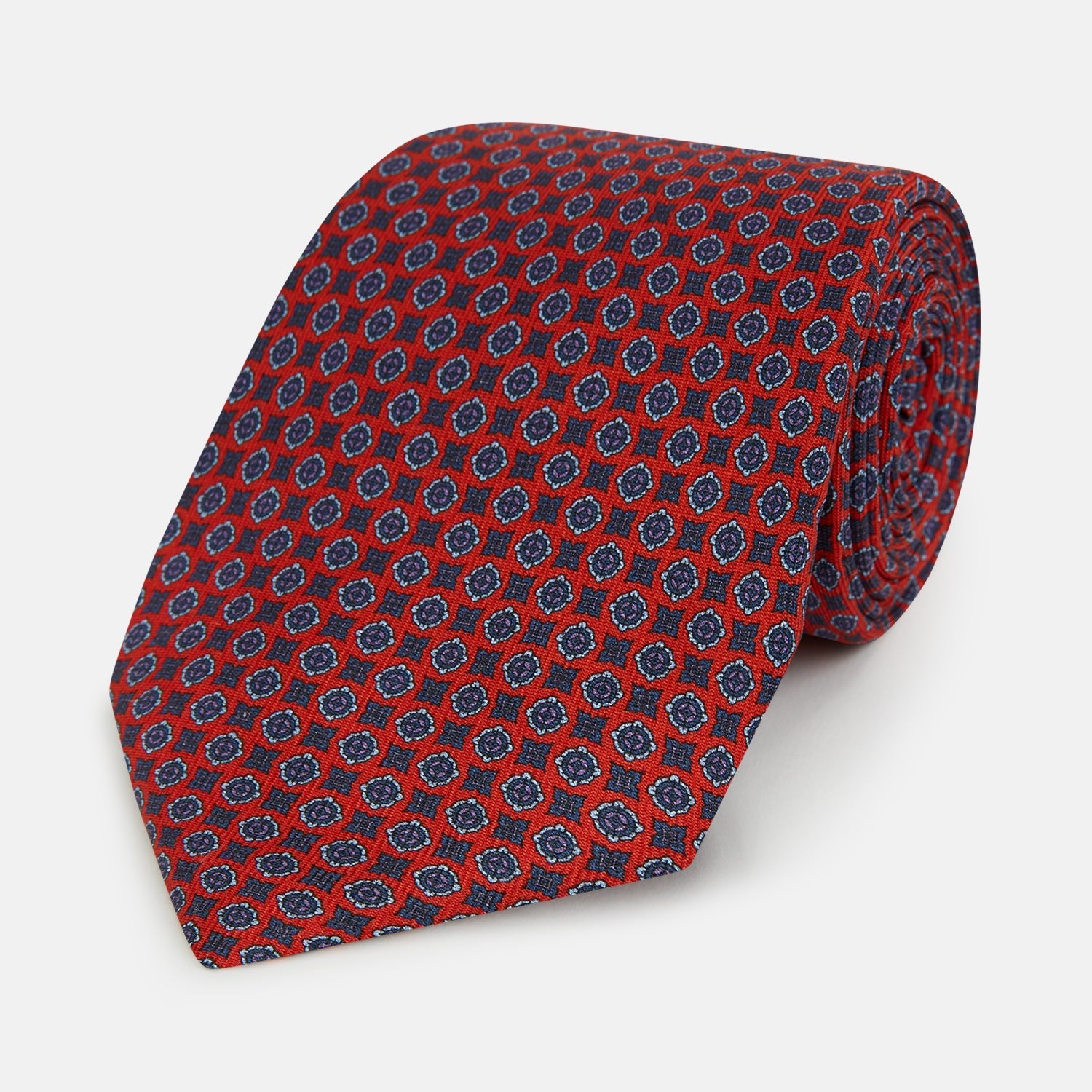 View 1 of product Red and Blue Geometric Floral Silk Tie