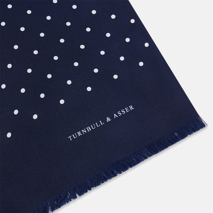 Navy and White Spotted Silk Scarf