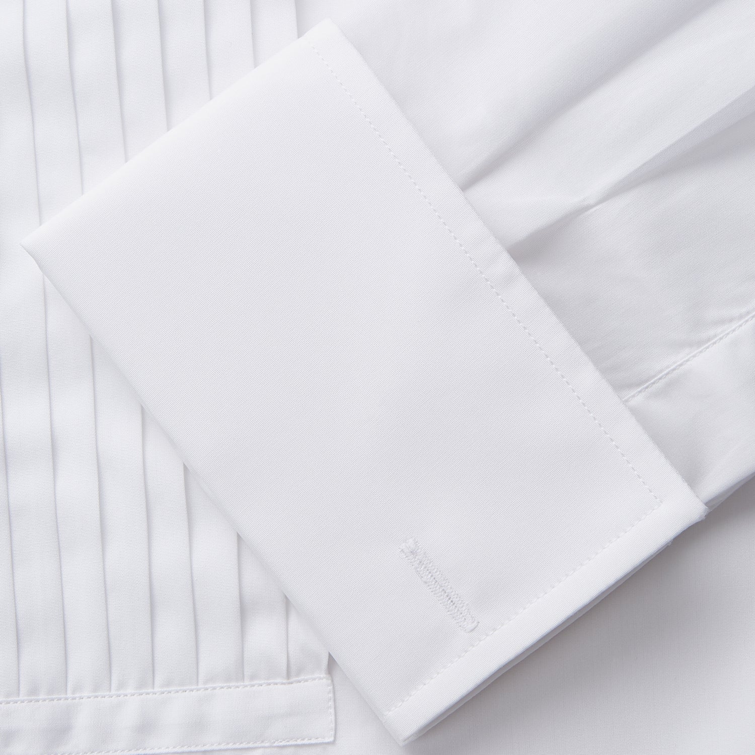 White Pleated Cotton Dress Shirt with T&A Collar and Double Cuffs