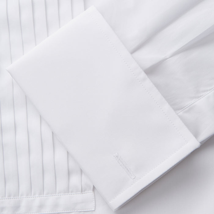 White Pleated Cotton Dress Shirt with T&A Collar and Double Cuffs Image 3
