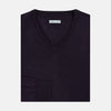 View 4 of product Dark Purple Fine Merino V-Neck Jumper