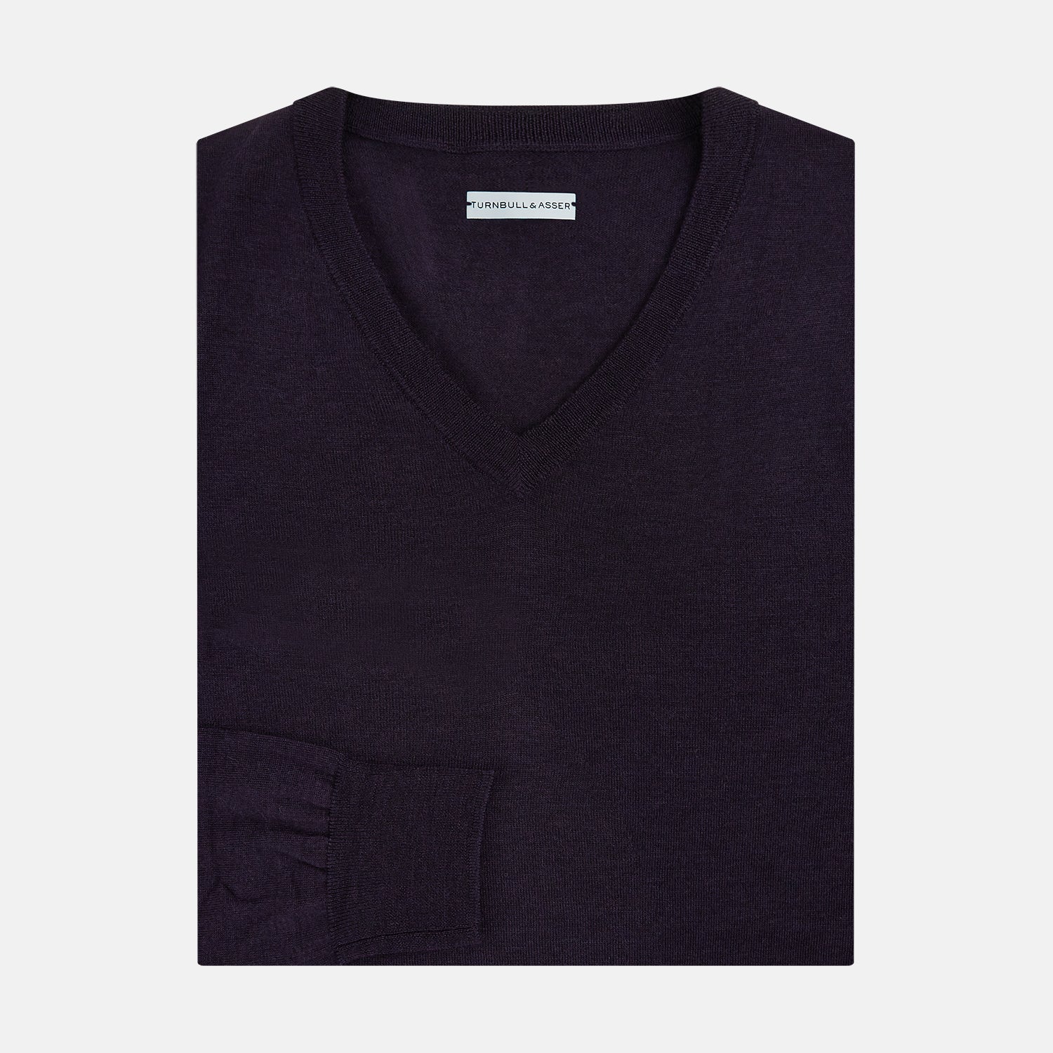 View 4 of product Dark Purple Fine Merino V-Neck Jumper