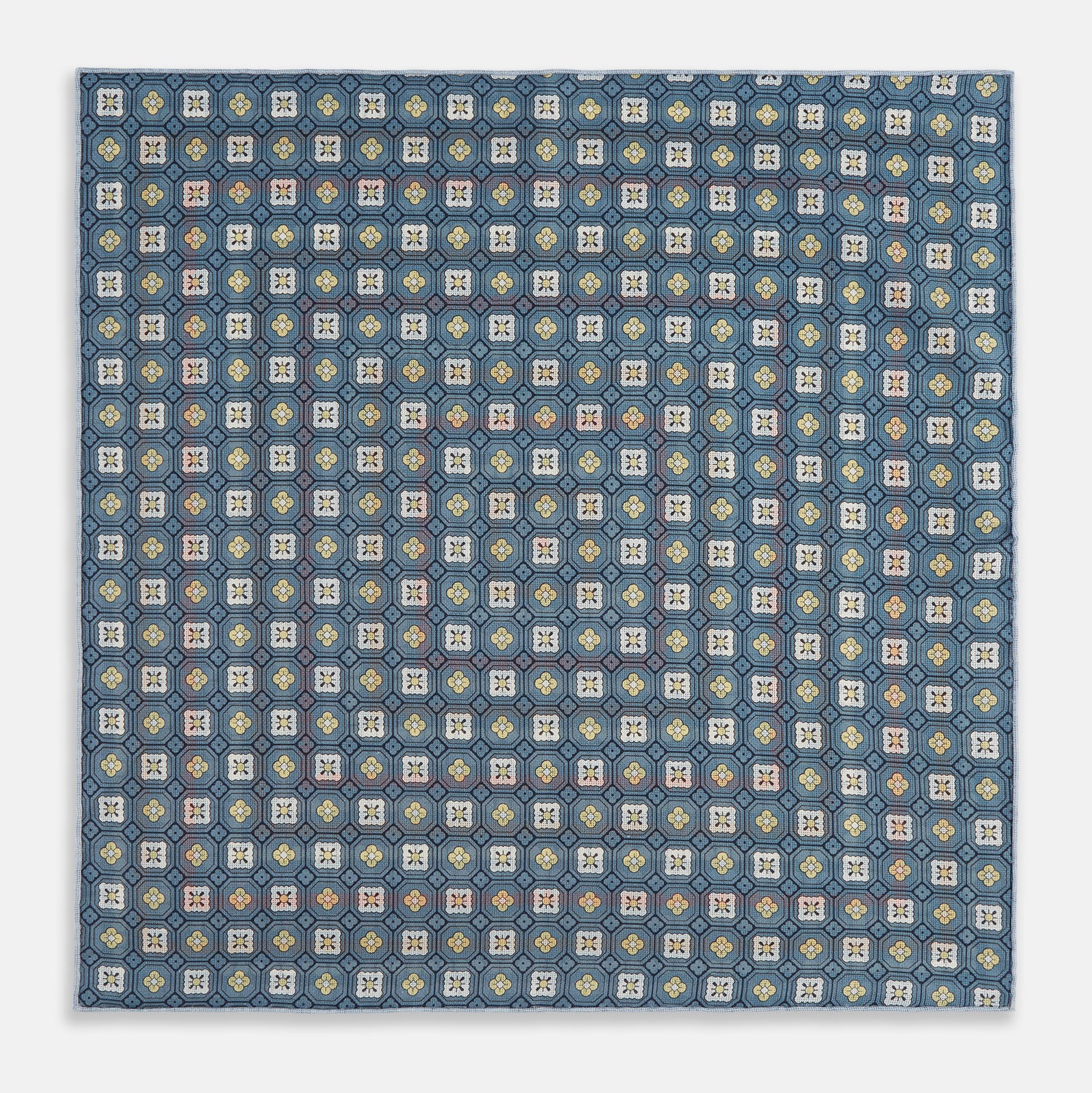 Image 4 of product Blue Bonnet Dots and Floral Tile Double-Sided Silk Pocket Square