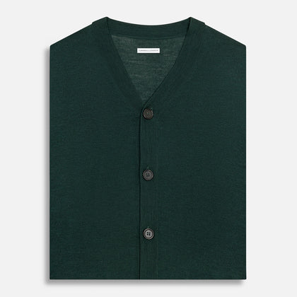 Petrol Green Fine Merino V-Neck Sleeveless Cardigan Image 3
