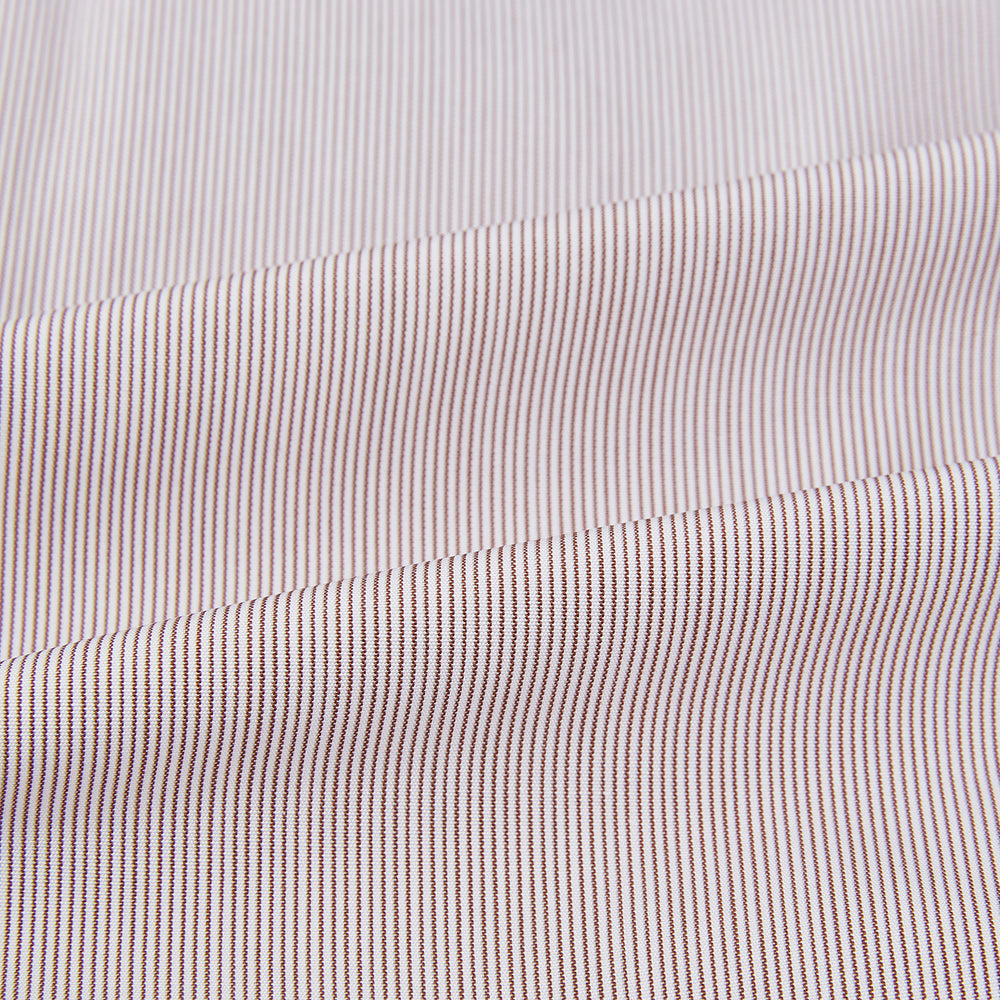 Burgundy Hairline Stripe Shirt with Contrast Collar and Double Cuffs