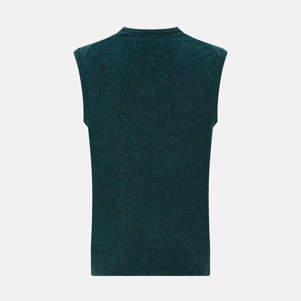 Forest Green Melange V-neck Cashmere Vest