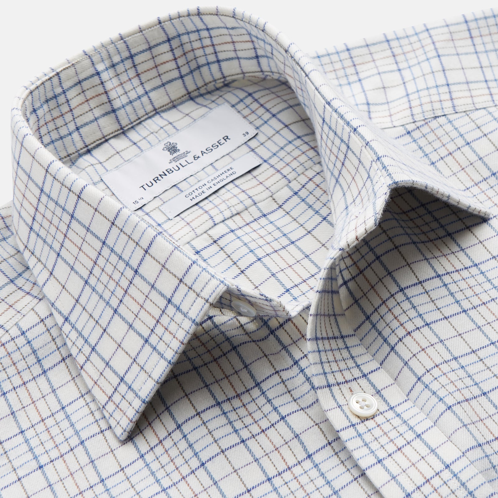 View 2 of product Blue Multi Check Regular Fit Cotton-Cashmere Shirt with T&A Collar and 3 Button Cuffs