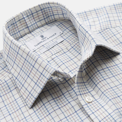 Blue Multi Check Regular Fit Cotton-Cashmere Shirt with T&A Collar and 3 Button Cuffs Image 1