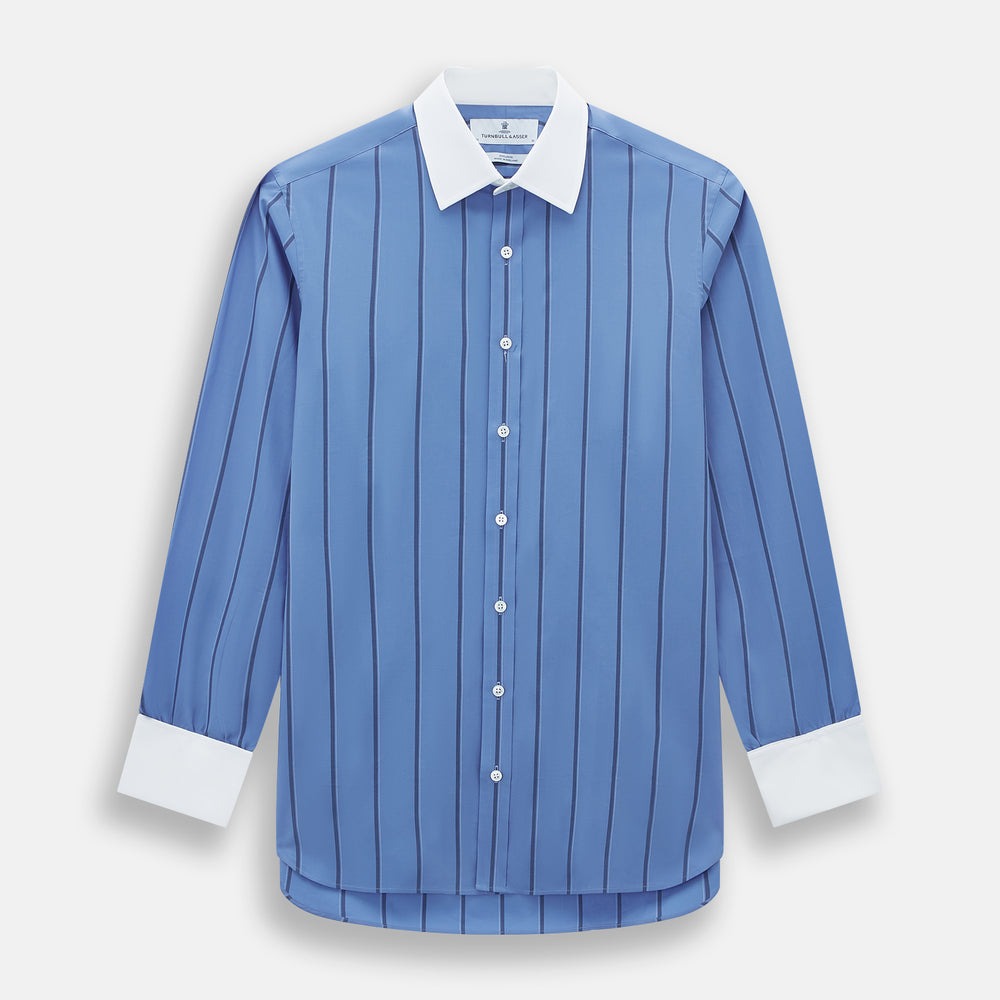 Colony Blue Track Stripe Shirt with Contrast T&A Collar and Cuffs