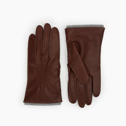 Dark Chocolate/Grey Cashmere-Lined Hairsheep Leather Gloves Image 2