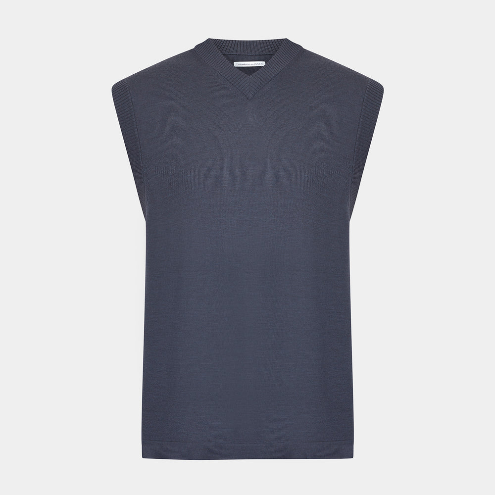 Grey Fine Merino V-Neck Vest