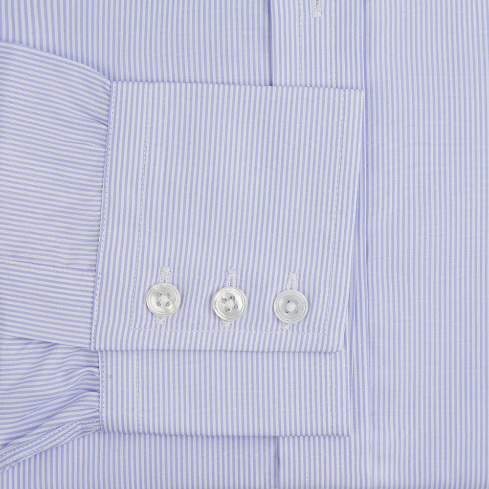Blue and White Fine Bengal Stripe Sea Island Quality Cotton Shirt with T&amp;A Collar and 3-Button Cuffs