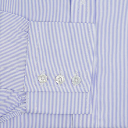 Blue and White Fine Bengal Stripe Sea Island Quality Cotton Shirt with T&amp;A Collar and 3-Button Cuffs Image 2