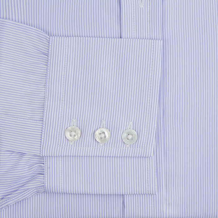 Blue and White Fine Bengal Stripe Sea Island Quality Cotton Shirt with T&A Collar and 3-Button Cuffs Image 2
