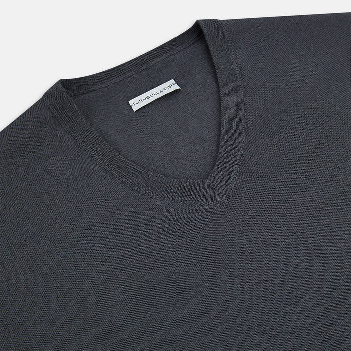 Charcoal Grey Merino V-Neck Jumper Image 1