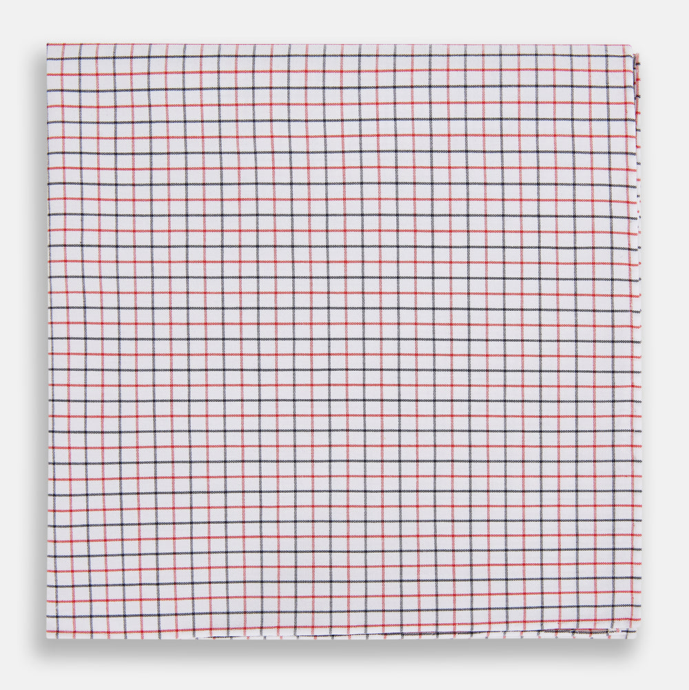 Hand Rolled Red and Navy Graph Check Handkerchief