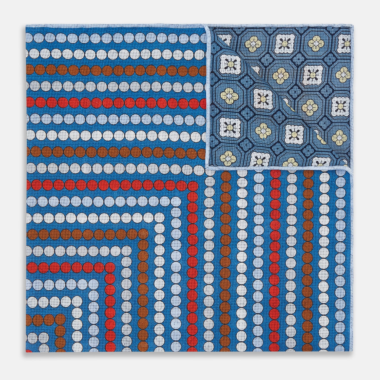 Image 2 of product Blue Bonnet Dots and Floral Tile Double-Sided Silk Pocket Square