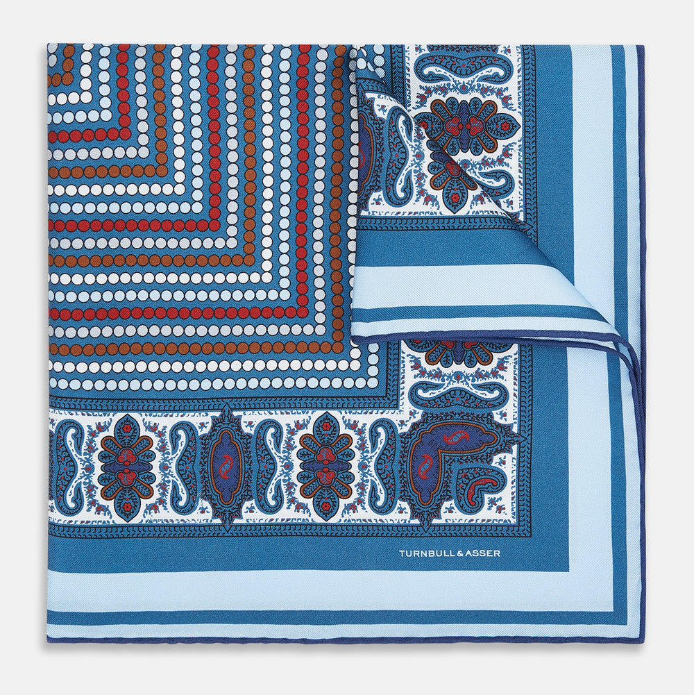 Blue Bonnet Dots and Paisley Silk Pocket Square