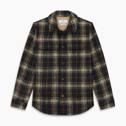 Navy and Beige Check Wool and Mohair Blend Somerset Overshirt Image 4