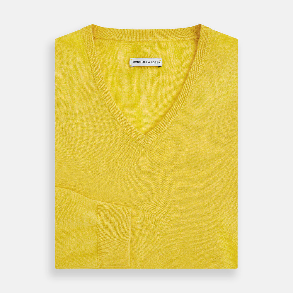 Canary Yellow Cashmere V-neck Jumper