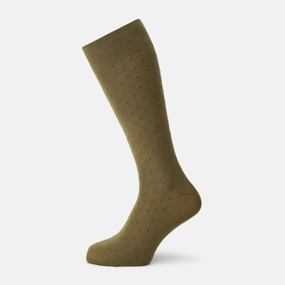 Khaki and Navy Polka Dot Cotton Mid-length Socks