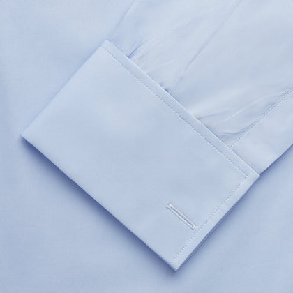 Tailored Fit Blue Cotton Shirt with Kent Collar and Double Cuffs Image 3