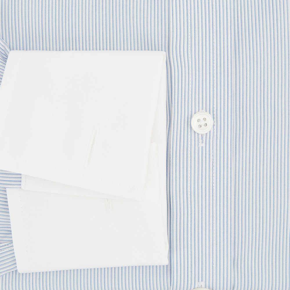 Sky Blue Ripple Double Pinstripe Shirt with Contrast Collar and Cuffs