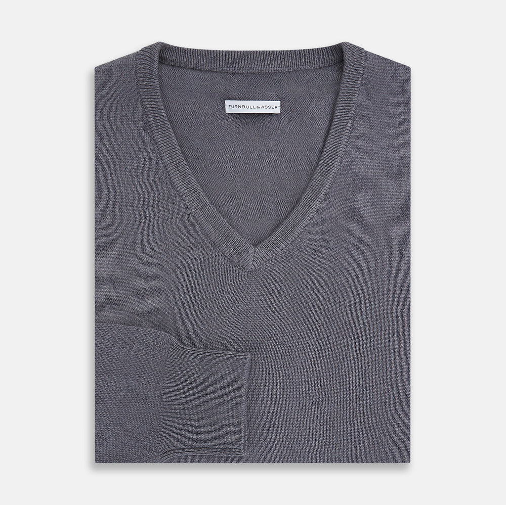 Grey V-Neck Cashmere Jumper