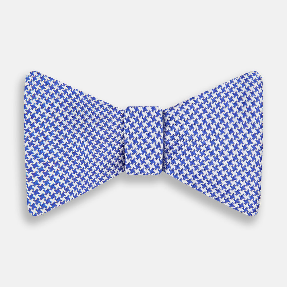 Navy and White Hounstooth Silk Bow Tie