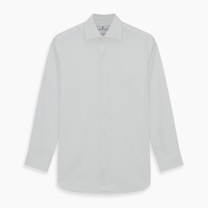 Tailored Fit Plain White Cotton Shirt with Kent Collar and Double Cuffs Image 5