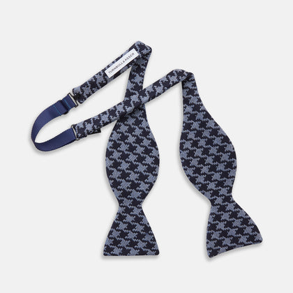 Navy and Blue Houndstooth Wool Blend Bow Tie Image 2