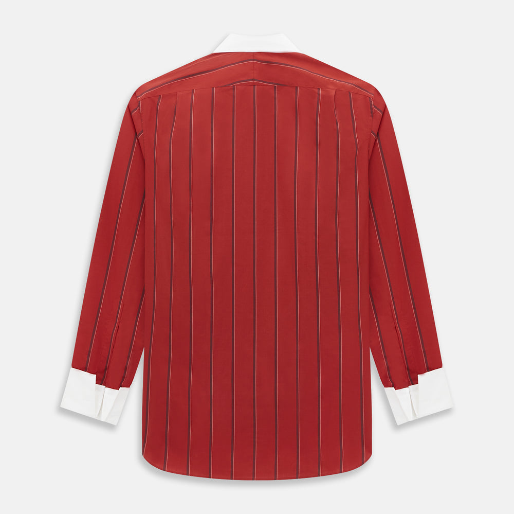 Dark Red Track Stripe Shirt with Contrast T&A Collar and Cuffs