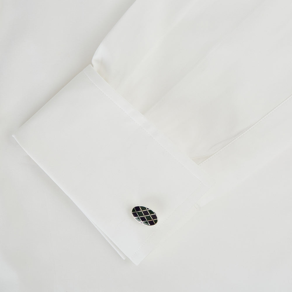 Forest Green and Navy Checkered Oval Enamel Cufflinks