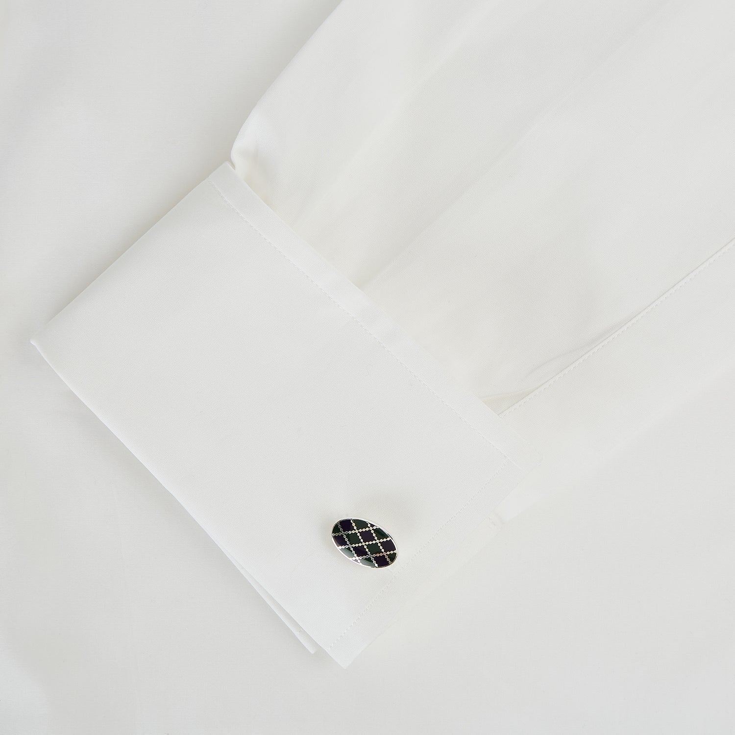 View 3 of product Forest Green and Navy Checkered Oval Enamel Cufflinks