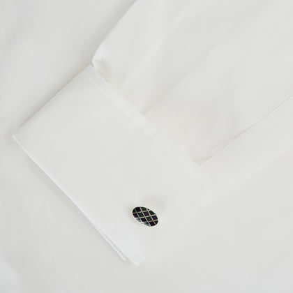 Forest Green and Navy Checkered Oval Enamel Cufflinks Image 2