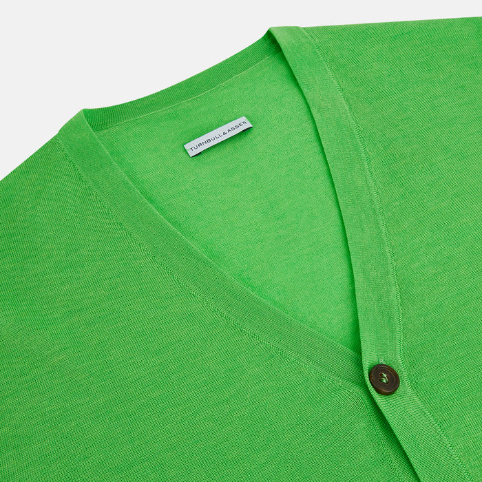 Lime Green Fine Merino V-Neck Cardigan Image 1