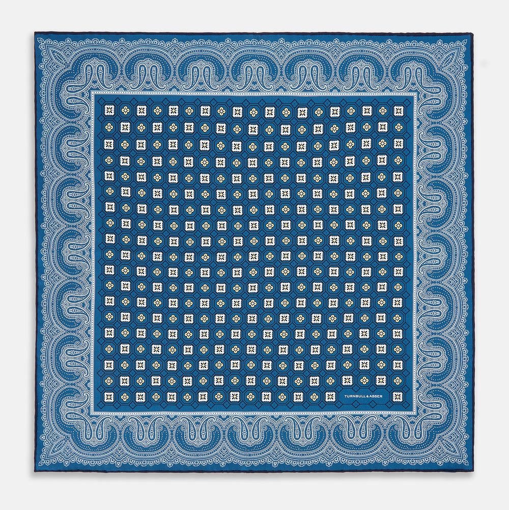 Azzurro Floral Tile and Paisley Silk Pocket Square