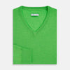 View 4 of product Lime Green Fine Merino V-Neck Jumper