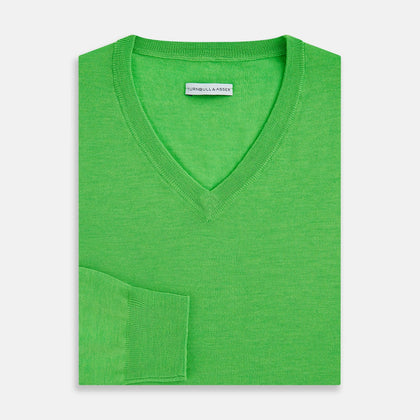 Lime Green Fine Merino V-Neck Jumper Image 3