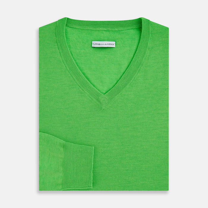Lime Green Fine Merino V-Neck Jumper Image 3