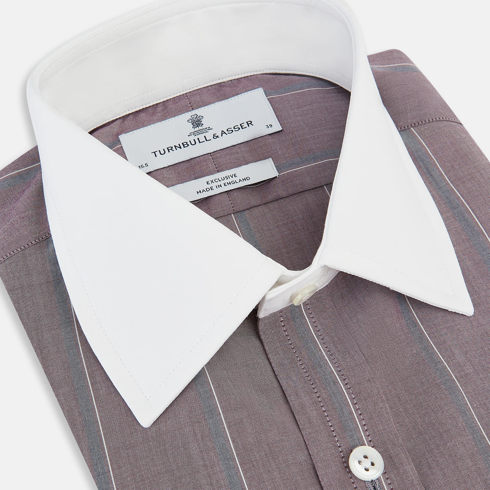 Light Porto Red Track Stripe Shirt with Contrast T&A Collar and Cuffs