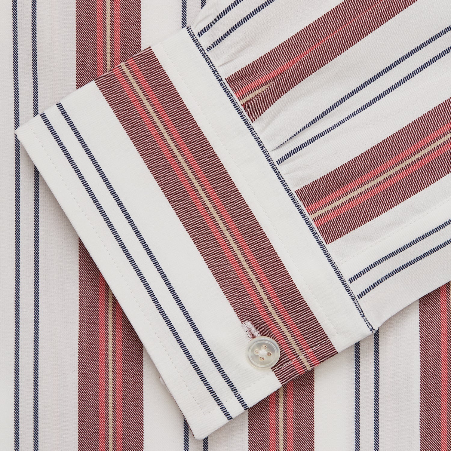 View 5 of product Red, Blue & White Stripe Weekend Fit Shirt with Derby Collar & 1-Button Cuffs