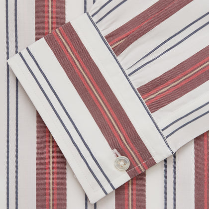 Red, Blue & White Stripe Weekend Fit Shirt with Derby Collar & 1-Button Cuffs Image 4