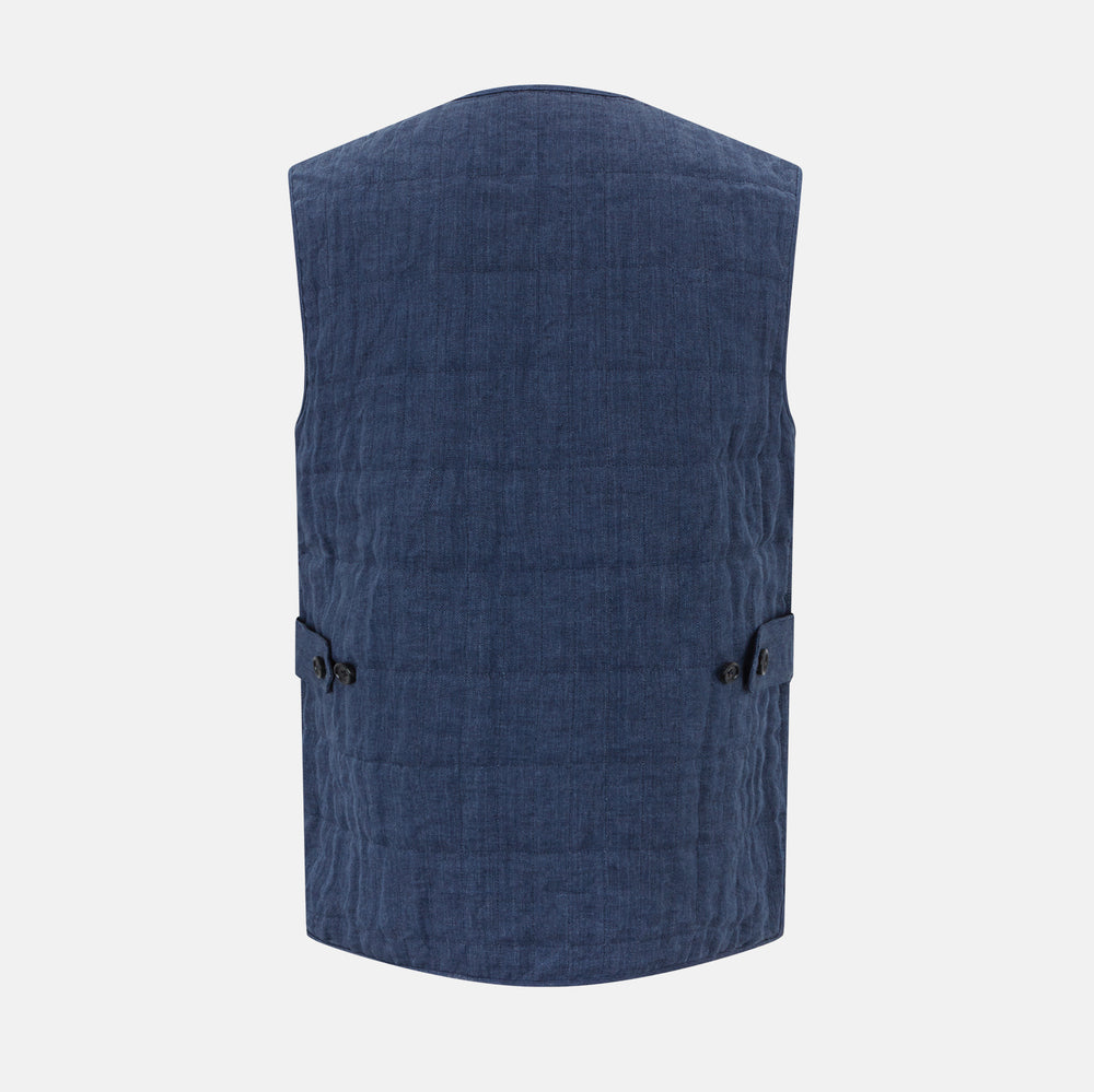 Denim Blue Quilted Linen Herringbone Waistcoat